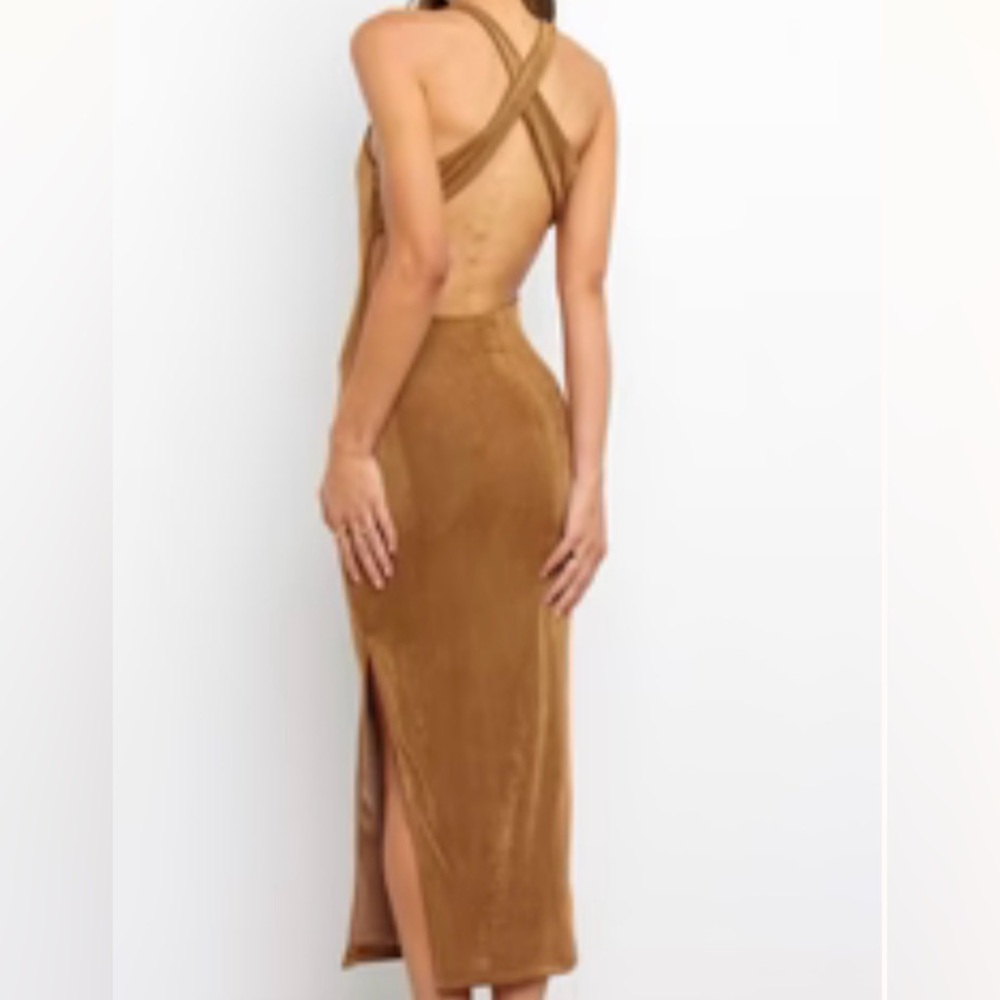 Petal & Pup Camel Backless Midi Dress
